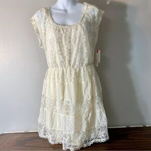 MARGO & SEBASTIAN Dress Large Ivory Lace Lined Missing Belt Elastic Waist